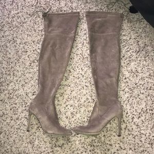 Tan suede knee high boots
